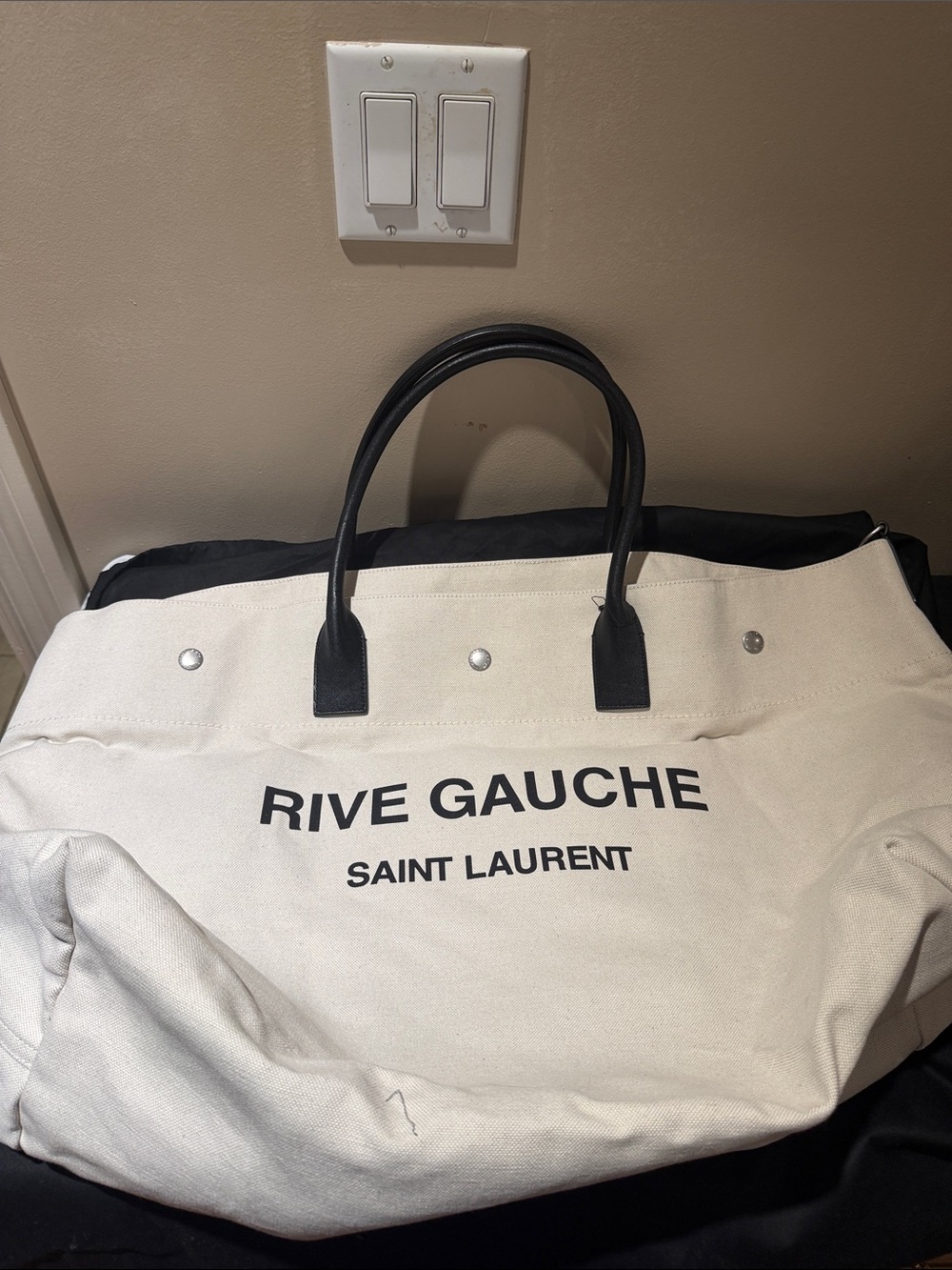 Saint Laurent Rive Gauche Duffel Bag in White and Black